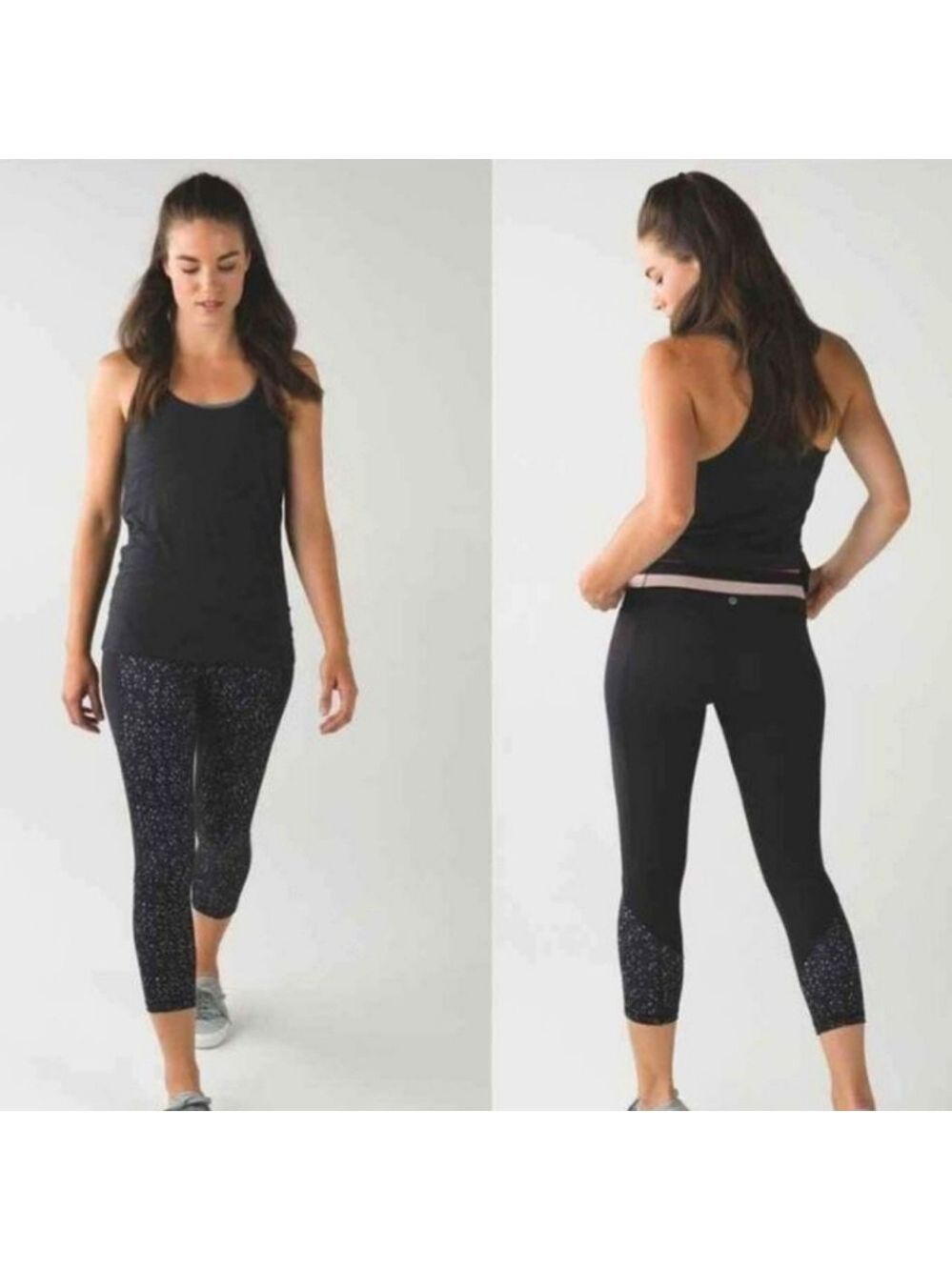 Lululemon Black Splatter Print Give Me QI Cropped Luon Leggings Pink Size 6